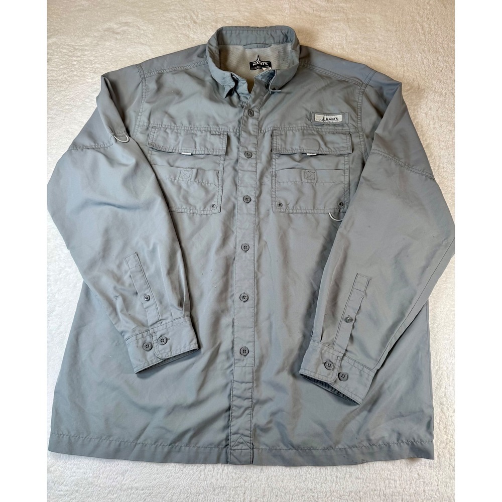 Habit Fishing Shirt Men Large‎ Gray Long Sleeve UPF 40+ Ripstop Ventilated Flaw
